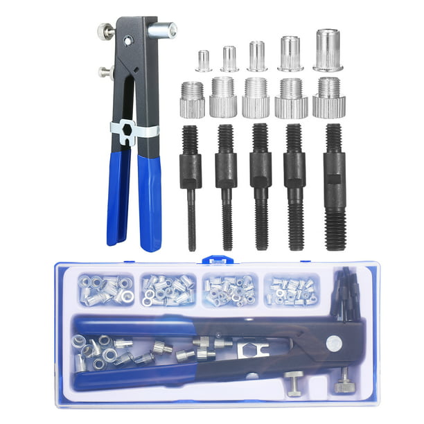 Professional Hand Rivet Setter Kit with 6pcs Metric/SAE Interchangeable Mandrel ,21Pcs Rivet Nut and Carry Case 1/4-20, 5/16-18, 3/8-16, M6, M8, M10, AUKUYEE 14 Rivet Nut Tool 